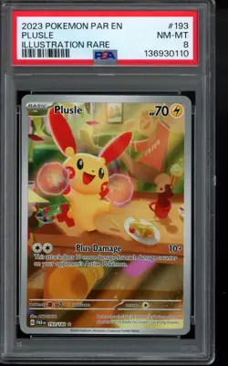 PSA 8 - 2023 Plusle 193/182 SV04: Paradox Rift Holo Pokemon - Image 1
