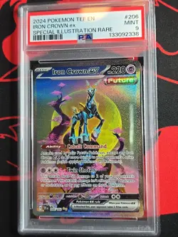 2024 POKEMON TEMPORAL FORCES # 206 IRON CROWN EX SPECIAL ILLUSTRATION RARE PSA 9 - Image 1