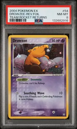 2004 POKEMON EX TEAM ROCKET RETURNS #54 DROWZEE-REVERSE FOIL PSA 8 - Image 1