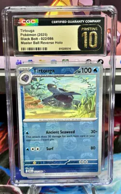CGC 10 PRISTINE POKEMON BLACK BOLT MASTER BALL REVERSE HOLO #022 TIRTOUGA POP 1 - Image 1