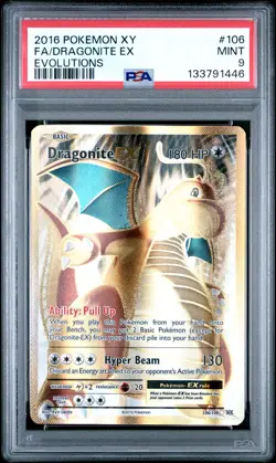 2016 POKEMON XY EVOLUTIONS #106 FULL ART/DRAGONITE EX PSA 9 - Image 1
