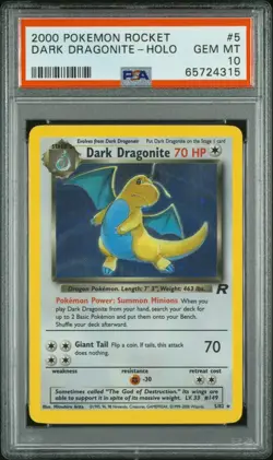 Pokemon Dark Dragonite Team Rocket Unlimited Holo Rare #5 PSA 10 Gem Mint - Image 1
