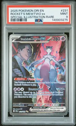 2025 POKEMON DRI EN-DESTINED RIVALS #231 TEAM ROCKET'S MEWTWO EX PSA 9 - Image 1