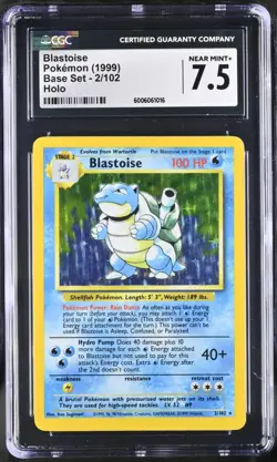 Pokemon Base Set Unlimited Blastoise 2/102 Holo Rare 1999 CGC 7.5 NM+ - Image 1