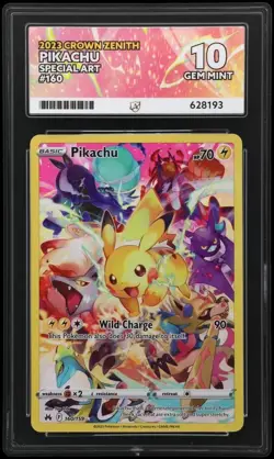 Pokemon Pikachu TCG Holo Card Secret, 160/159 Crown Zenith Edition Graded Ace 10 - Image 1