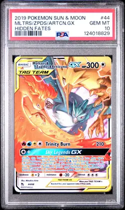 2019 POKEMON SUN & MOON HIDDEN FATES #44 MOLTRES & ZAPDOS & ARTICUNO GX PSA 10 - Image 1
