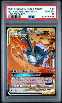 2019 POKEMON SUN & MOON HIDDEN FATES #44 MOLTRES & ZAPDOS & ARTICUNO GX PSA 10 - Image 1