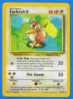 1999 Wizards Pokemon Base Set Unlimited Farfetch'd 27/102 Non-Holo NM-MN - Image 3