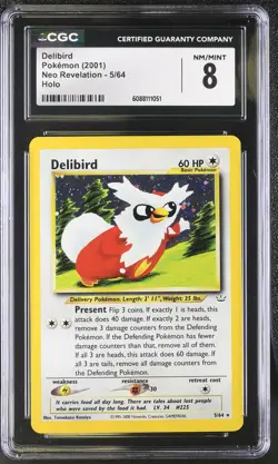 CGC 8 Delibird 2001 Neo Revelation 5/64 Holo Pokemon Card - Image 1