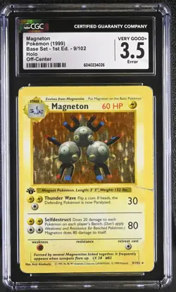 CGC 3.5 Magneton 1999 Base Set 1st Edition 9/102 Holo Pokemon Off-Center Error - Image 1
