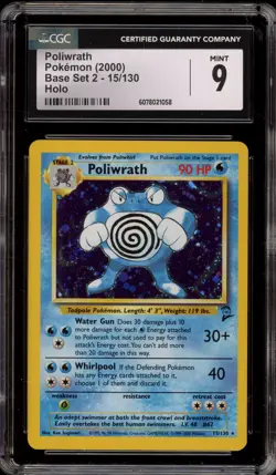 Pokemon Poliwrath Base Set 2 Holo Rare #15 CGC 9 Mint - Image 1