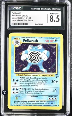 Poliwrath 15/130 Base Set 2 Blue Dot Error Holo Rare 2000 CGC 8.5 NM/MINT+ - Image 2