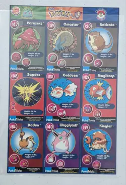 Vintage 1999 Pokemon Movie Poketrivia Burger King Uncut Sheets Complete Set 1-20 - Image 5