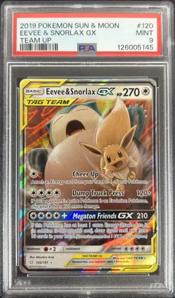 Pokemon Card - Eevee & Snorlax GX 120/181 2019 Pokemon Team Up Tag Team - PSA 9 - Image 1