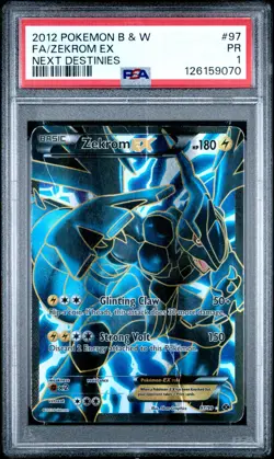 PSA 1 Pokemon Zekrom EX 97/99 Next Destinies Ultra Rare Full Art Holo POP 9 - Image 1