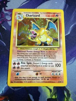 Pokemon TCG Base Set Charizard Holo Card 4/102 WOTC Unlimited MP-LP - Image 1