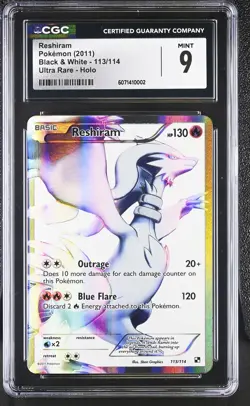 CGC 9 MINT Reshiram 2011 Black & White 113/114 Ultra Rare Holo Pokemon Card - Image 1