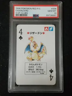 PSA 10 GEM MINT 1996 POKEMON RED VERSION PLAYING CARD 006 CHARIZARD 4 OF CLUBS - Image 1