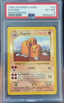 Dugtrio 019/102 Base Set (Shadowless) Regular WOTC Vintage Pokemon PSA 6 - Image 1