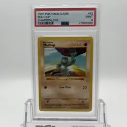 1999 Pokemon Game Machop Shadowless 52/102 PSA 9 Mint - Image 1