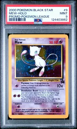 2000 POKEMON PROMO BLACK STAR POKEMON LEAGUE #9 MEW-HOLO PSA 9 - Image 1