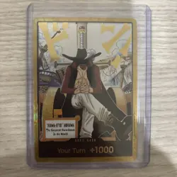 One Piece CCG : OP14 The Azure Sea’s Seven - Gold DON!! Dracule Mihawk English - Image 1