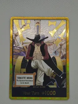 One Piece CCG : OP14 The Azure Sea’s Seven - Gold DON!! Dracule Mihawk English - Image 1