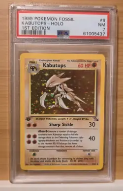 PSA 7 1999 POKEMON FOSSIL 1ST EDITION #9 KABUTOPS HOLO - Image 1