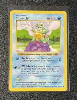 Squirtle 63/102 - Pokemon Base Set Shadowless Card WOTC NM 1999 - Image 1