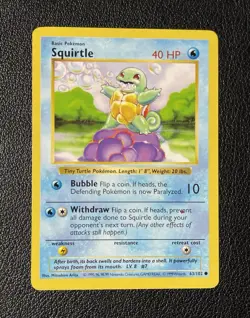 Squirtle 63/102 - Pokemon Base Set Shadowless Card WOTC NM 1999 - Image 2