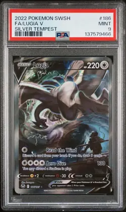 2022 POKEMON SWORD & SHIELD SILVER TEMPEST #186 FULL ART LUGIA V PSA 9 MINT - Image 1