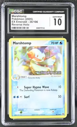 CGC 10 Marshtomp 2005 EX Emerald 36/106 Reverse Holo Stamped Pokemon Card - Image 1