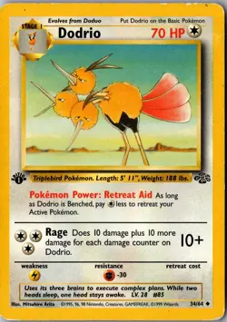 Dodrio 34/64 1st Edition Uncommon Jungle MP Pokemon Card - Image 1
