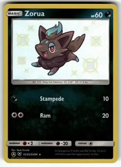 Zorua SV25/SV94 Hidden Fates: Shiny Vault NM Pokemon Card TCG - Image 1