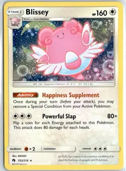2018 Pokemon Lost Thunder Blissey 153/214 Cosmos Holo Rare - NM - Image 1