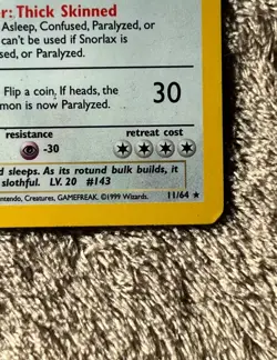 Snorlax Jungle 11/64 1st Edition Holo Pokemon WOTC Heavy Play HP - Image 5