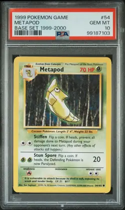 1999 POKEMON BASE SET 1999-2000 "4TH PRINT" #54 METAPOD PSA 10 - Image 1
