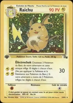 Pokemon Card - 14/62 Fossil Raichu Holo Rare 1st Edition WOTC Vintage NM/VLP - Image 1
