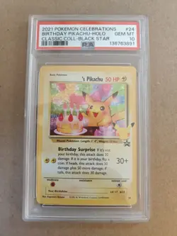 2021 Pokemon Celebrations Birthday Pikachu 24 Classic Collection PSA 10 GEM MINT - Image 1