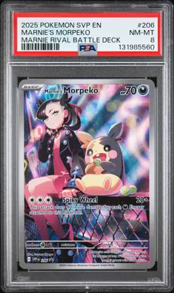 2025 POKEMON SVP EN-SV BLACK STAR PROMO #206 MARNIE'S MORPEKO PSA 8 - Image 1