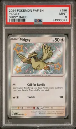 2024 Pokemon PAF EN-Paldean Fates Shiny Rare 196/091 Pidgey PSA 9 MINT - Image 1