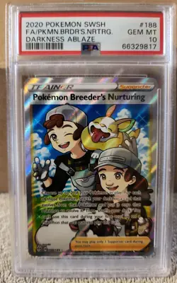 2020 Pokemon SWSH #188 FA Breeders Nurturing Darkness Ablaze PSA 10 GEM MINT - Image 1