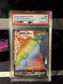 PSA 8 Pokemon Pikachu VMAX 188/185 Vivid Voltage 2020 Secret Rainbow Rare Card - Image 1