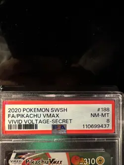 PSA 8 Pokemon Pikachu VMAX 188/185 Vivid Voltage 2020 Secret Rainbow Rare Card - Image 3
