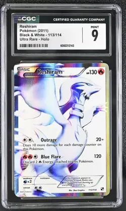CGC 9 MINT Reshiram 2011 Black & White 113/114 Ultra Rare Holo Pokemon Card - Image 1