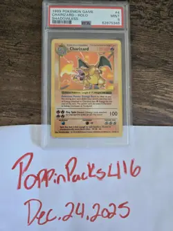 1999 POKEMON BASE SET SHADOWLESS #4 CHARIZARD-HOLO MINT PSA 9 TRADING CARD - Image 4