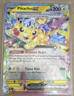 Pokemon TCG Pikachu ex Tera Holo 200HP 057/191 Sv08: Surging Sparks EX Card - Image 1