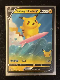Pokemon 2021 Celebrations Surfing Pikachu v Full Art Holo Rare Card 008/025 - Image 1