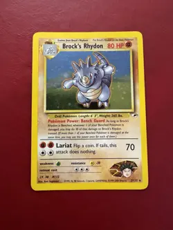 Brock’s Rhydon 2/132 Holo Rare Gym Heroes Pokemon Card DMG Swirl - Image 1