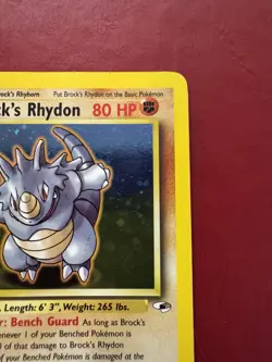 Brock’s Rhydon 2/132 Holo Rare Gym Heroes Pokemon Card DMG Swirl - Image 3